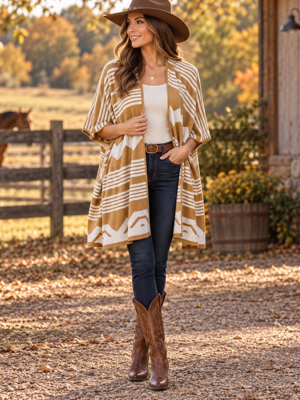 Mossimo Camel Ivory Geometric Sweater Cape S/M